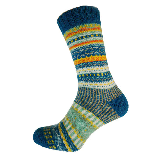 Teal & Yellow Gents patterned wool blend socks size 8-12 - The Nook
