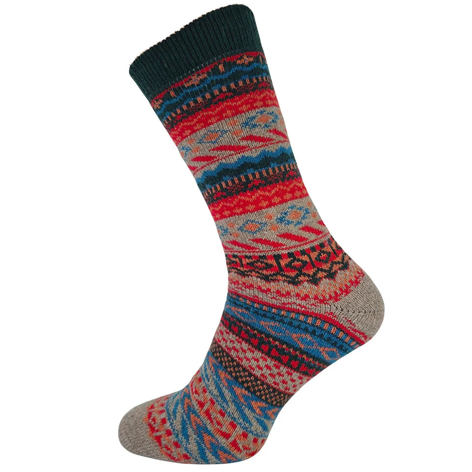 Red & Blue Gents Fairisle Patterned Wool Blend Socks size 8-12 - The Nook