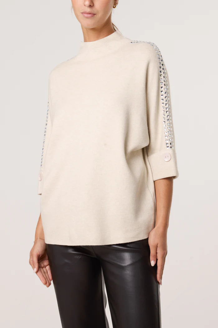 High Neck Boxy Rhinstone Jumper by The Nook