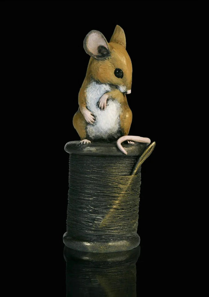Mouse with Cotton Reel Resin Bronze Sculpture by Richard Cooper Studios