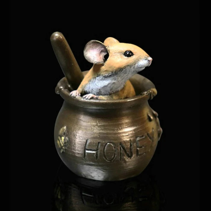 Mouse in Honey Pot Resin Bronze Sculpture by Richard Cooper Studios