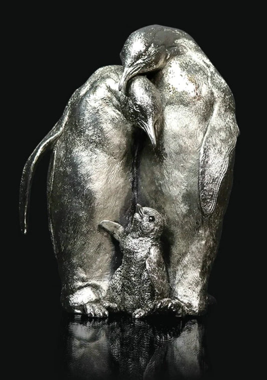 Penguin Family Nickel Resin Sculpture by Richard Cooper Studios