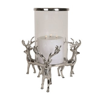 Silver Reindeer Base Hurricane Candle Holder 37cm