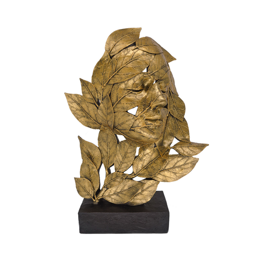 Small Gold Polyresin Face and Leaf with Black Base Figurine 32.2CM