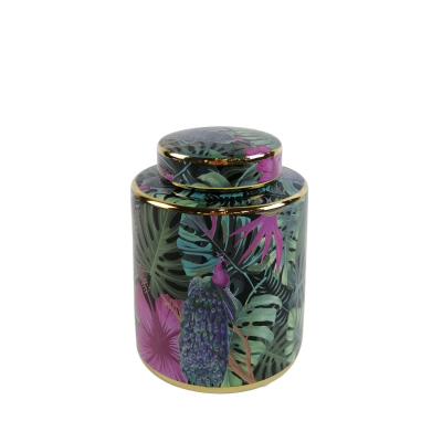 Medium Green and Pink Palm Leaves Design Ginger Jar 15.5cm by CIMC