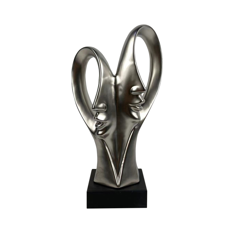 Matte Silver 2 Faces Sculpture on Black Stand 37.5CM