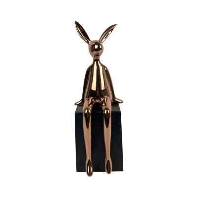 Copper Bunny Sculpture on Black Stand