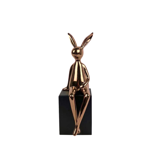 Copper Bunny Sculpture on Black Stand