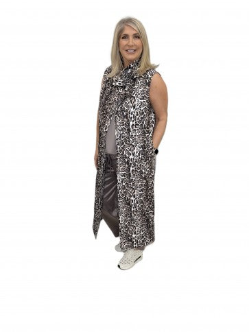 Leopard High Neck Long Line Waistcoat by The Nook