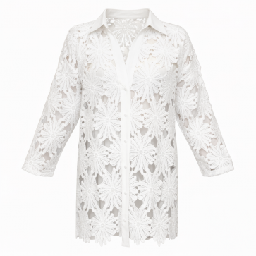 Daisy Lace Crochet Effect Long Shirt by The Nook