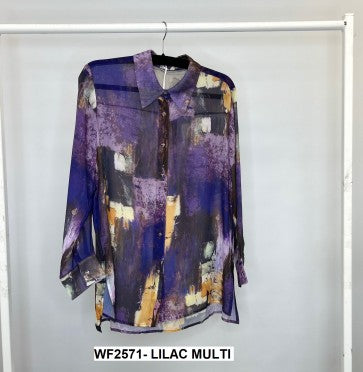 Lilac multi Printed Chiffon Shirt - The Nook