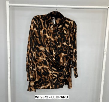 Leopard Button Through Printed Shirt with Side Tie Detail by The Nook