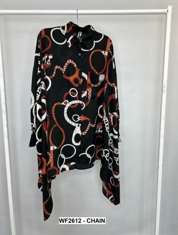 Chain woven button through dipped hem Shirt - The Nook