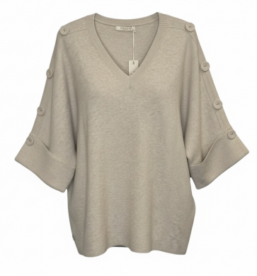 Oyster Elbow Length Jumper with Button Detail on Sleeve