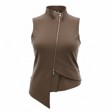 Asymmetrical 2 Way Jersey Zip Sleeveless Jacket by The Nook