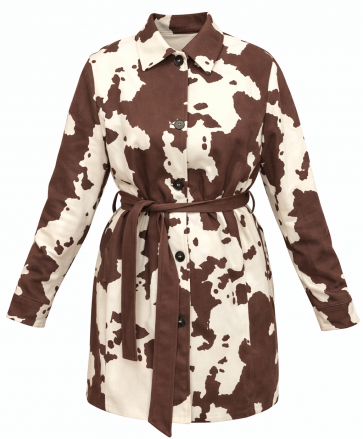 Mock Suede Cow Print Button Through Jacket with Tie Belt by The Nook