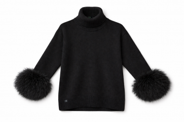 Roll Neck Jumper with  Detachable Faux Mongolian Fur Cuffs