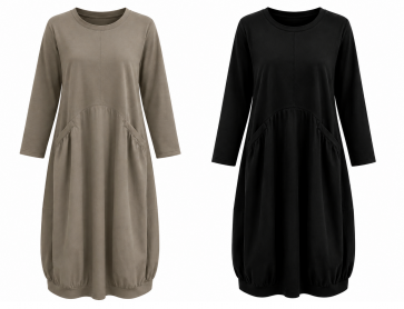 Round Neck Jersey Dress with Nylon Panel and Pockets