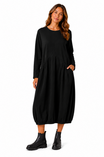 Round Neck Jersey Dress with Nylon Panel and Pockets