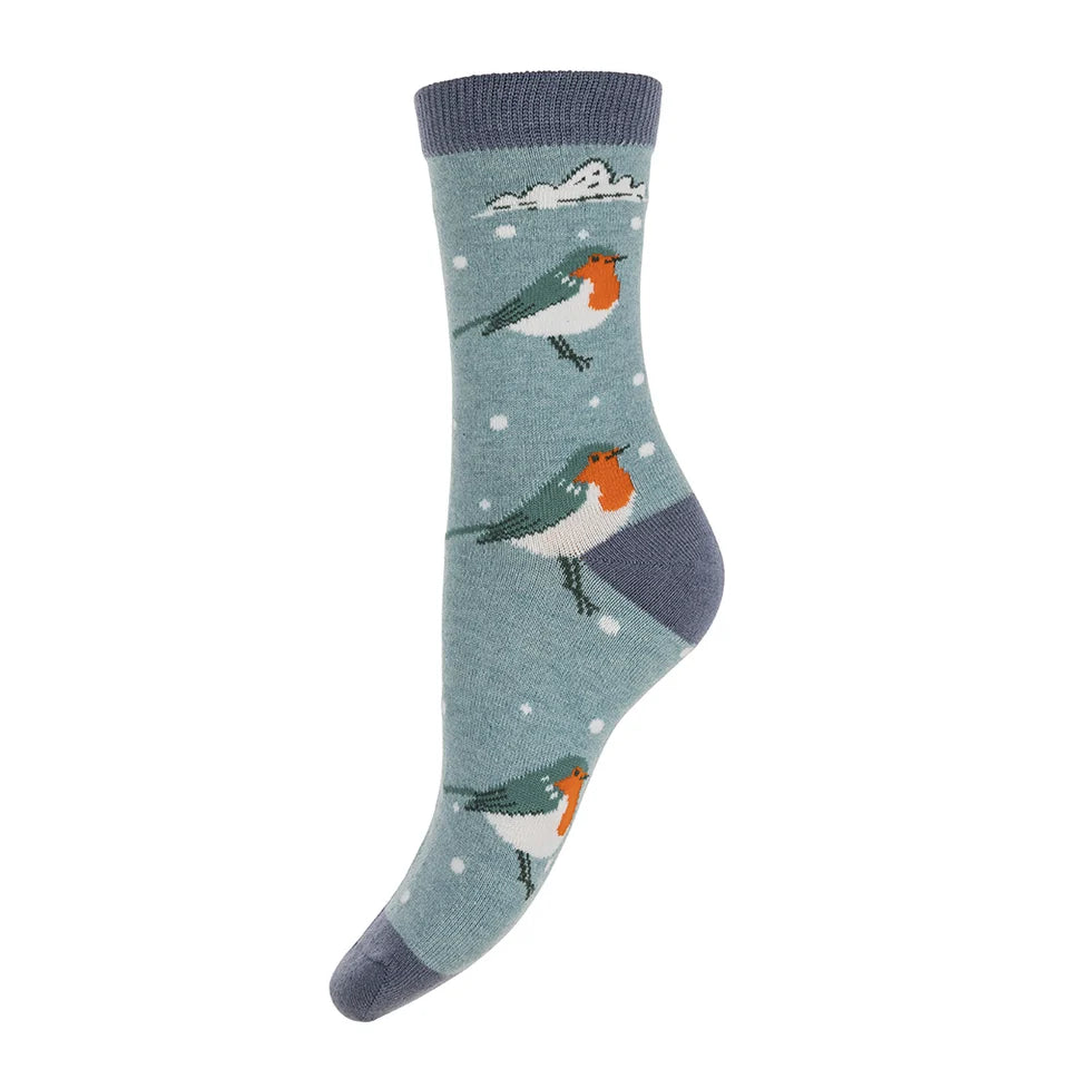 Robin Red Breast Wool Blend Socks size 4-7 - The Nook