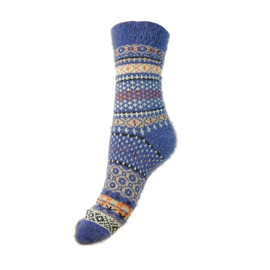 Blue Patterned Wool Blend Socks size 4-7 - The Nook