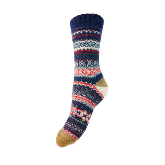 Blue and Red patterned wool blend socks size 4-7 - The Nook
