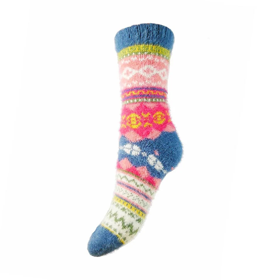 Blue & Pinks Scandi Patterned Wool Blend socks size 4-7 - The Nook