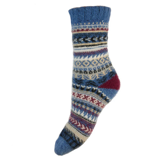 Burgundy and Blue nordic socks size 4-7 - The Nook