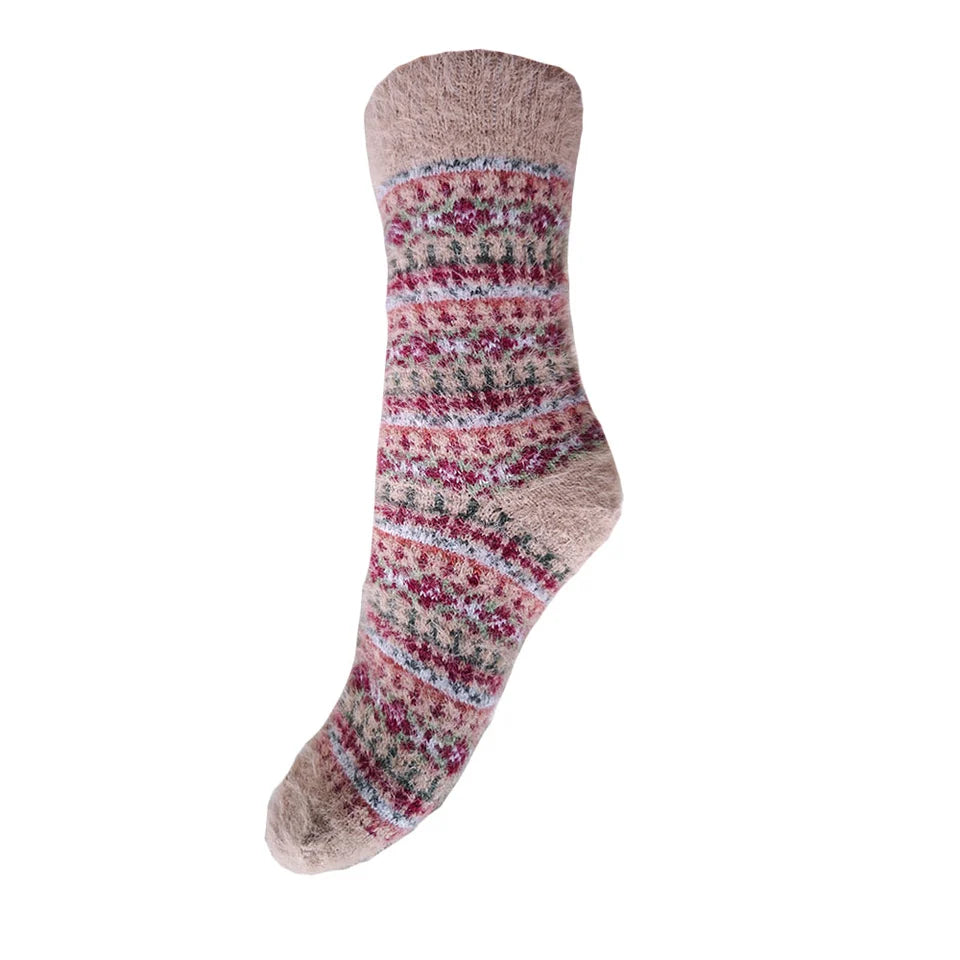 Brown Multi Coloured Shetland Wool Blend Socks size 4-7 - The Nook