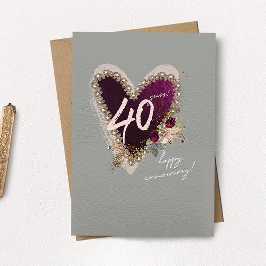 40 Years, Happy Anniversary Card by Stephanie Davies