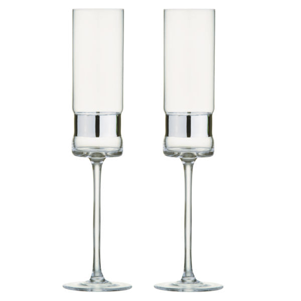 Set of 2 Soho Champagne Flutes silver