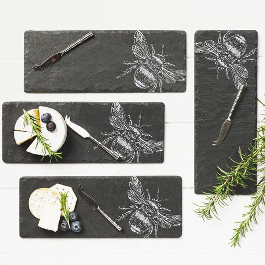 4 Mini Slate Cheese Board & Knife Sets - Bee by The Just Slate Company