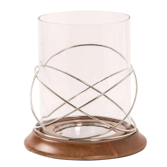Large Ring Candle Holder with Glass on Wooden Base