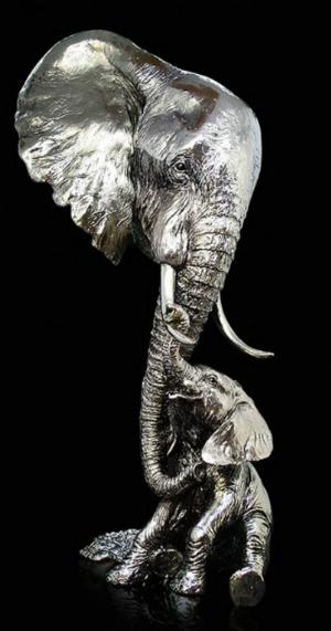 Elephant Mother & Calf Nickel Resin Sculpture by Richard Cooper Studios