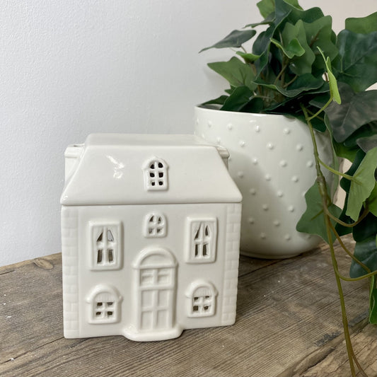 White Ceramic House Wax Burner by Ivy & Twine