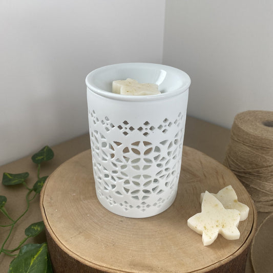 White Matte Cut Out Ceramic Wax Burner by Ivy & Twine